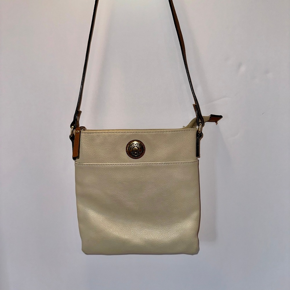 Tommy Hilfiger Crossbody Bag Purse Beige Faux Leather‎ Small Travel